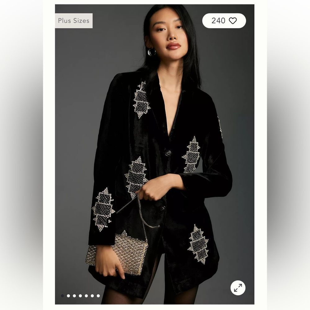 Anthropologie Pinnacle by Shruti Sancheti Velvet Embellished Blazer